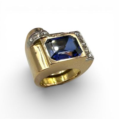 Bague de cocktail en or jaune (750) et platine (850) sertie … - Photo 1