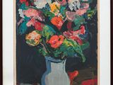 une peinture de fleurs dans un vase sur une table