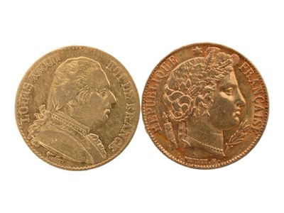 Deux pièces de 20 francs or Louis XVIII de 1814 et Cérès de … - Photo 1