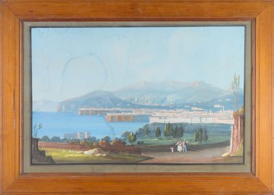 Suite de 4 gouaches Napolitaines, en l'état, trace d'humidit…