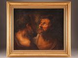 a painting of two men with a beard and a beard in a gold frame