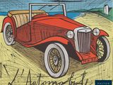 an image of a drawing of a red car on a beach