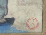 a picture of a painting of a man ' s feet on a blue surface
