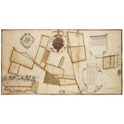 une vieille carte de la ville de Londres sur laquelle figure un blason