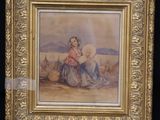 an old picture of a woman holding a child in a field