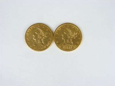 2 pièces de 10 dollars or Liberty, 1887 et 1893. Atelier San Francisco - Photo 1