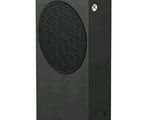 a close up of a black computer speaker on a white background