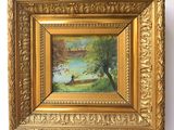 an image of a painting of a boat on a river