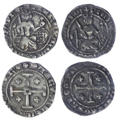 four silver coins with a cross and a cross on them