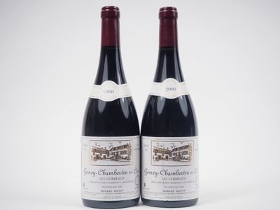deux bouteilles de vin rouge posées l'une à côté de l'autre sur une surface blanche