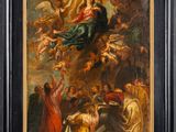 a painting of a painting of a woman surrounded by angels