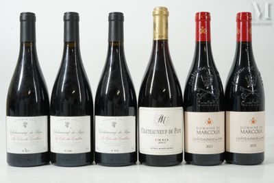 six bottles of wine are lined up on a table