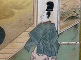 a painting of a woman in a kimono sitting on the floor