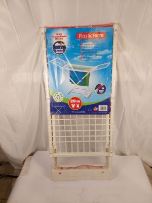a picture of a plastic laundry basket on a stand