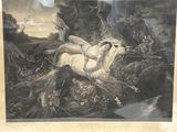 a painting of a woman riding a horse in the woods