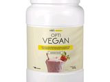 opt vegan powdered protein drink with strawberry and banana flavor