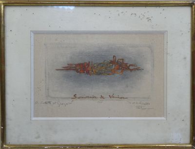 framed picture of a painting of a cityscape in a gold frame