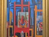an image of a painting of a red chair in a room