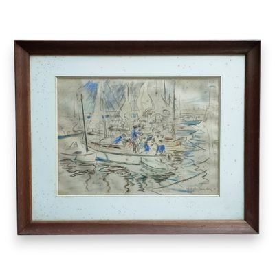 painting of a group of people in a boat on a body of water