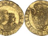a gold coin with an image of a man and a woman on it