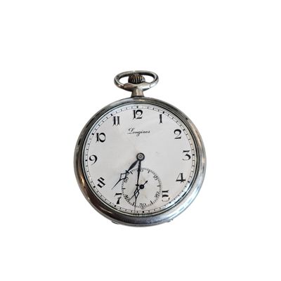 a silver pocket watch with roman numerals on the face