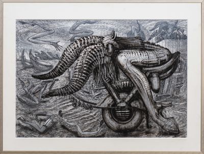 an image of a drawing of an elephant on a motorcycle