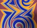 une image représentant une peinture avec un motif en spirale sur fond rouge
