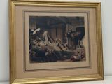 une image représentant un tableau montrant un groupe d'animaux dans une grange