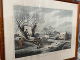 framed print of a painting of a hunting scene in a country setting