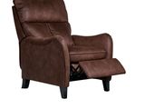 a brown recliner chair sitting on top of a white background