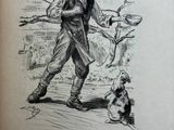an old book with a drawing of a boy and a dog