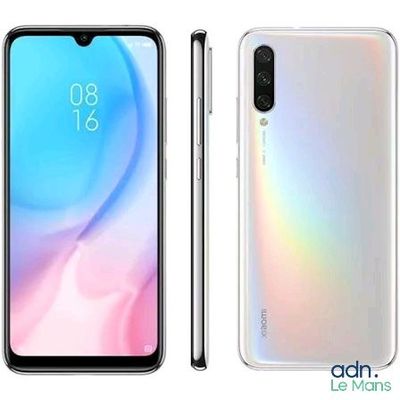 the front and back of a white smartphone with a rainbow background