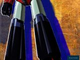 a drawing of a robot that is standing in front of a blue background