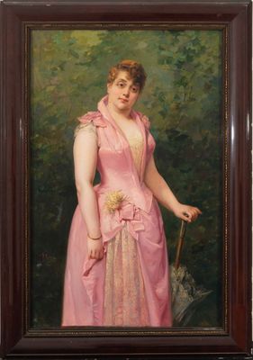 FRANCESC MASRIERA (Barcelone, 1842-1902) - JEUNE DAME BURGOI…