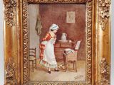 tableau représentant une femme en train de lire une lettre dans une pièce où se trouve une chaise