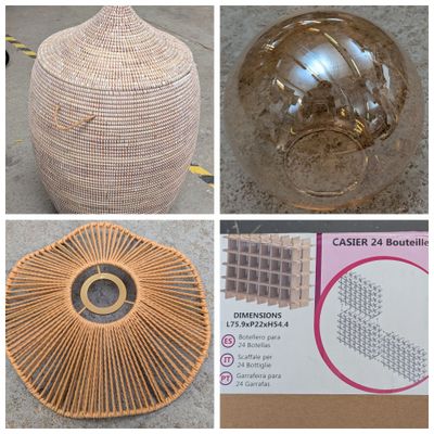 several pictures of different types of baskets on display in a store
