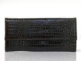 an image of a black alligator skin purse on a white surface
