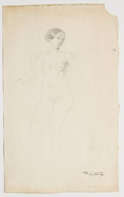 le dessin d'une femme nue vêtue d'une robe blanche sur une feuille de papier
