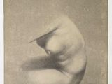 an image of a nude woman sitting on her stomach with a hat on her head