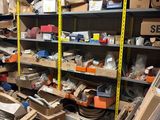 many boxes and boxes on the shelves in the room