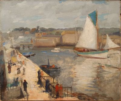 peinture représentant un tableau représentant un voilier sur un plan d'eau