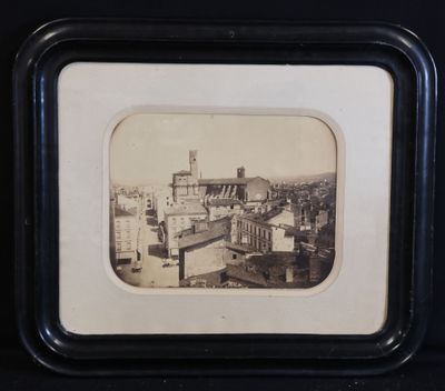 a picture of a picture of a city with a clock tower in the background