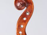 a close up of the back of a violin with a fiddle in the foreground