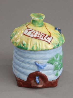 Petit pot à tabac cylindrique bleu ciel à couvercle jaune en…