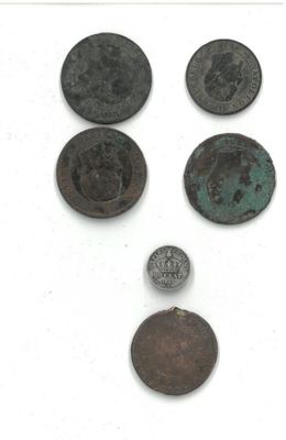 Lot de 6 pièces dont: 5 Napoléon III - 1 pièce de 5 centimes…