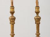 pair of antique brass candlesticks with marble bases