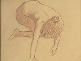 drawing of a nude woman bending down on her knees