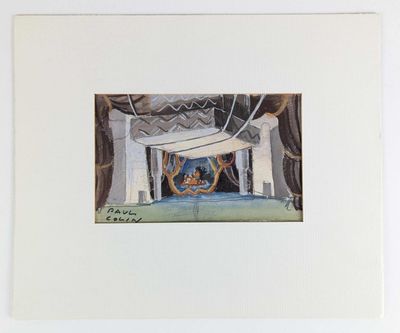 a picture of a painting of a stage with a curtain