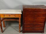 two pieces of furniture including a dresser, a stool and a table