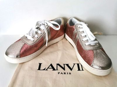 Lanvin Sneakers "Clay" en cuir enduit de couleur rose et or …
